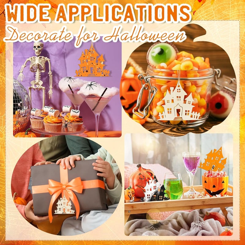 Sophena Wooden Halloween Ornaments to Paint Fall Decoration Cutouts Unfinished 24PCS 3.5 inches, DIY Blank Unfinished Wood Spider Web Ghost Skeleton Ornament for Home Harvest Crafts Hanging Autumn Decorations - Image 3